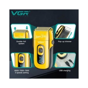 VGR-Afeitadora eléctrica recargable de 3 velocidades para Barba y pelo para hombres, máquina de afeitar de cabeza calva, Afeitad VGR-Afeitadora eléctrica recargable de 3 velocidades para Barba y pelo para hombres, máquina de afeitar de cabeza calva, Afeitad