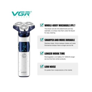 VGR-Afeitadora eléctrica Original para hombre, máquina de afeitar Facial recargable, en seco y húmedo, con batería de litio VGR-Afeitadora eléctrica Original para hombre, máquina de afeitar Facial recargable, en seco y húmedo, con batería de litio