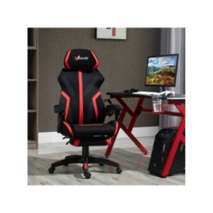 Vinsetto Silla Gaming Giratoria con Reposapiés Retráctil Silla de Oficina Reclinable Reposacabezas 65x65x119-129 cm Negro Rojo Vinsetto Silla Gaming Giratoria con Reposapiés Retráctil Silla de Oficina Reclinable Reposacabezas 65x65x119-129 cm Negro Rojo