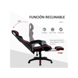 Vinsetto Silla Gaming Giratoria con Reposapiés Retráctil Silla de Oficina Reclinable Reposacabezas 65x65x119-129 cm Negro Rojo Vinsetto Silla Gaming Giratoria con Reposapiés Retráctil Silla de Oficina Reclinable Reposacabezas 65x65x119-129 cm Negro Rojo