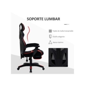 Vinsetto Silla Gaming Giratoria con Reposapiés Retráctil Silla de Oficina Reclinable Reposacabezas 65x65x119-129 cm Negro Rojo Vinsetto Silla Gaming Giratoria con Reposapiés Retráctil Silla de Oficina Reclinable Reposacabezas 65x65x119-129 cm Negro Rojo