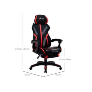 Vinsetto Silla Gaming Giratoria con Reposapiés Retráctil Silla de Oficina Reclinable Reposacabezas 65x65x119-129 cm Negro Rojo Vinsetto Silla Gaming Giratoria con Reposapiés Retráctil Silla de Oficina Reclinable Reposacabezas 65x65x119-129 cm Negro Rojo