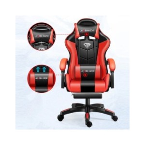 Silla ergonómica para juegos con reposapiés y función de masaje para una máxima comodidad Silla ergonómica para juegos con reposapiés y función de masaje para una máxima comodidad