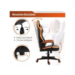 Vinsetto Silla Gaming Ergonómica Altura Regulable Giratorio con Reposacabezas Cojín Lumbar 61x70x121-129 cm