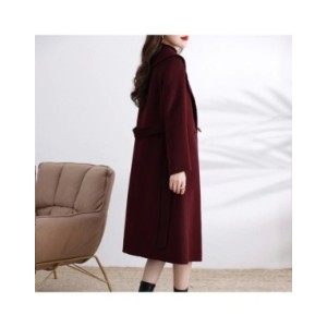 Abrigo de felpa de doble cara de gama alta para mujer, cuello de traje de longitud media, chaqueta de lana ajustada hasta la rod