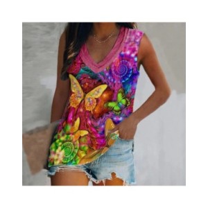 Camisetas sin mangas con estampado 3D de mariposa para mujer, ropa de calle de gran tamaño, chaleco con cuello en V, hombros des Camisetas sin mangas con estampado 3D de mariposa para mujer, ropa de calle de gran tamaño, chaleco con cuello en V, hombros des