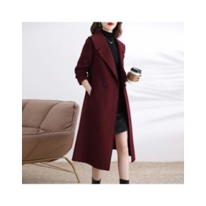 Abrigo de felpa de doble cara de gama alta para mujer, cuello de traje de longitud media, chaqueta de lana ajustada hasta la rod