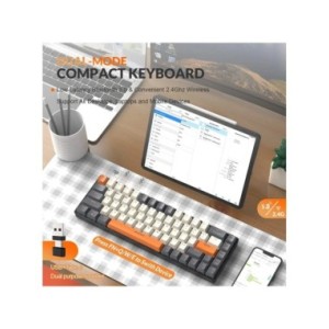 Teclado mecánico inalámbrico con Bluetooth, modo Dual, Mini interruptor rojo de 68 teclas intercambiable en caliente para PC, PS Teclado mecánico inalámbrico con Bluetooth, modo Dual, Mini interruptor rojo de 68 teclas intercambiable en caliente para PC, PS