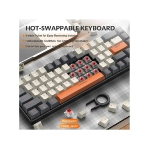 Teclado mecánico inalámbrico con Bluetooth, modo Dual, Mini interruptor rojo de 68 teclas intercambiable en caliente para PC, PS Teclado mecánico inalámbrico con Bluetooth, modo Dual, Mini interruptor rojo de 68 teclas intercambiable en caliente para PC, PS