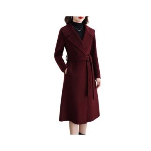 Abrigo de felpa de doble cara de gama alta para mujer, cuello de traje de longitud media, chaqueta de lana ajustada hasta la rod