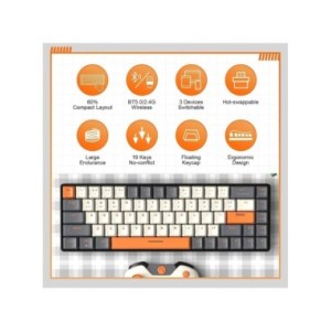 Teclado mecánico inalámbrico con Bluetooth, modo Dual, Mini interruptor rojo de 68 teclas intercambiable en caliente para PC, PS Teclado mecánico inalámbrico con Bluetooth, modo Dual, Mini interruptor rojo de 68 teclas intercambiable en caliente para PC, PS