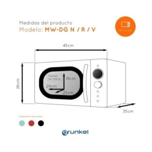 Microondas vintage Grunkel MWDGR, 20L, Digital, Rojo Microondas vintage Grunkel MWDGR, 20L, Digital, Rojo