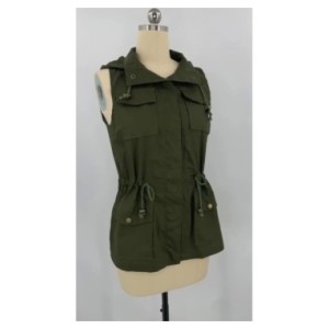 Chaleco militar sin mangas para mujer, chaqueta ligera con cordón, con capucha, abrigo informal cálido sin mangas para invierno