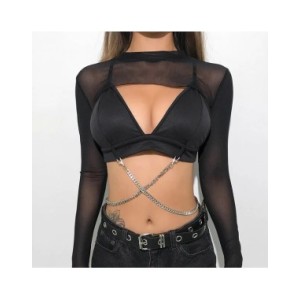 Top corto Sexy para mujer, camiseta de manga de malla, Tops transparentes ahuecados, camiseta negra para mujer, camiseta informa Top corto Sexy para mujer, camiseta de manga de malla, Tops transparentes ahuecados, camiseta negra para mujer, camiseta informa