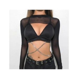 Top corto Sexy para mujer, camiseta de manga de malla, Tops transparentes ahuecados, camiseta negra para mujer, camiseta informa Top corto Sexy para mujer, camiseta de manga de malla, Tops transparentes ahuecados, camiseta negra para mujer, camiseta informa