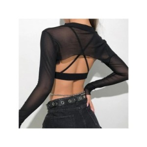 Top corto Sexy para mujer, camiseta de manga de malla, Tops transparentes ahuecados, camiseta negra para mujer, camiseta informa Top corto Sexy para mujer, camiseta de manga de malla, Tops transparentes ahuecados, camiseta negra para mujer, camiseta informa