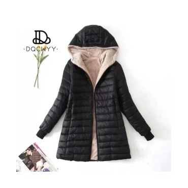 Chaqueta con capucha de longitud media para mujer, abrigo de algodón de lana, Parkas cálidas de lana de cordero, edición coreana