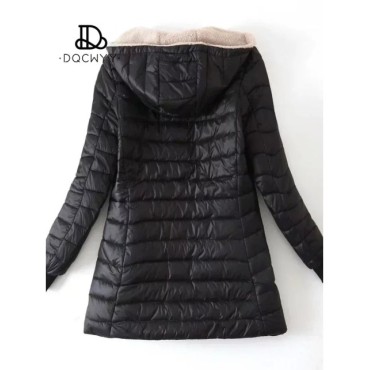Chaqueta con capucha de longitud media para mujer, abrigo de algodón de lana, Parkas cálidas de lana de cordero, edición coreana