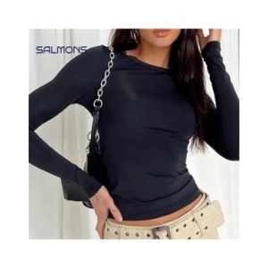 Camiseta corta Y2k de manga larga para mujer, jerseys ajustados con cuello redondo, Camiseta básica lisa, ropa de calle femenina Camiseta corta Y2k de manga larga para mujer, jerseys ajustados con cuello redondo, Camiseta básica lisa, ropa de calle femenina