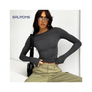 Camiseta corta Y2k de manga larga para mujer, jerseys ajustados con cuello redondo, Camiseta básica lisa, ropa de calle femenina Camiseta corta Y2k de manga larga para mujer, jerseys ajustados con cuello redondo, Camiseta básica lisa, ropa de calle femenina