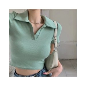 Camiseta informal Lisa a la moda para mujer, jersey de Polo de manga corta, camisetas ajustadas, Top de punto suave que combina  Camiseta informal Lisa a la moda para mujer, jersey de Polo de manga corta, camisetas ajustadas, Top de punto suave que combina