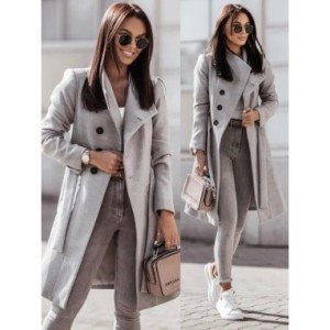 Abrigo grande de lana para mujer, chaqueta de longitud media con cinta de Color puro, estilo informal cómodo, ropa de otoño e in