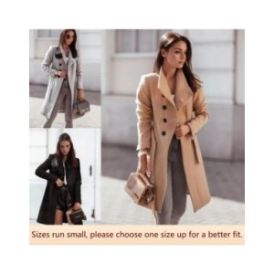 Abrigo grande de lana para mujer, chaqueta de longitud media con cinta de Color puro, estilo informal cómodo, ropa de otoño e in