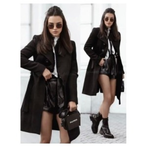 Abrigo grande de lana para mujer, chaqueta de longitud media con cinta de Color puro, estilo informal cómodo, ropa de otoño e in