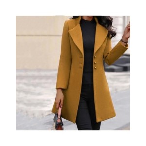 Abrigo de lana ajustado para mujer, Chaqueta larga de Color sólido, informal, a la moda, con botones, manga larga, de longitud m Abrigo de lana ajustado para mujer, Chaqueta larga de Color sólido, informal, a la moda, con botones, manga larga, de longitud m