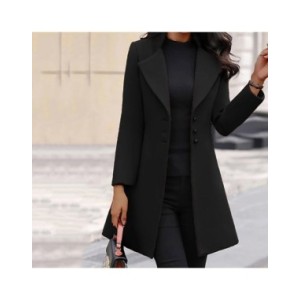 Abrigo de lana ajustado para mujer, Chaqueta larga de Color sólido, informal, a la moda, con botones, manga larga, de longitud m Abrigo de lana ajustado para mujer, Chaqueta larga de Color sólido, informal, a la moda, con botones, manga larga, de longitud m