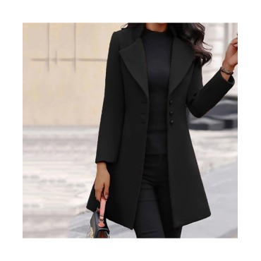 Abrigo de lana ajustado para mujer, Chaqueta larga de Color sólido, informal, a la moda, con botones, manga larga, de longitud m