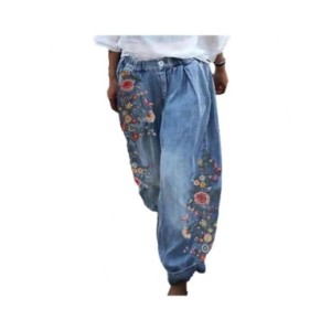Pantalones de pierna ancha con patrón de flores para mujer, pantalones farol de pierna ancha, pantalones cómodos de cintura medi Pantalones de pierna ancha con patrón de flores para mujer, pantalones farol de pierna ancha, pantalones cómodos de cintura medi