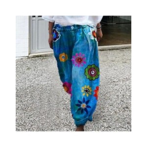 Pantalones de pierna ancha con patrón de flores para mujer, pantalones farol de pierna ancha, pantalones cómodos de cintura medi Pantalones de pierna ancha con patrón de flores para mujer, pantalones farol de pierna ancha, pantalones cómodos de cintura medi