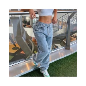 Pantalones vaqueros de pierna ancha de cintura alta para mujer, pantalones largos Vintage, ropa de calle suelta, Color sólido, m Pantalones vaqueros de pierna ancha de cintura alta para mujer, pantalones largos Vintage, ropa de calle suelta, Color sólido, m