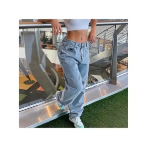 Pantalones vaqueros de pierna ancha de cintura alta para mujer, pantalones largos Vintage, ropa de calle suelta, Color sólido, m