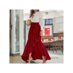 Falda de cintura alta para mujer, dobladillo con volantes, cintura trasera, falda elástica de sirena, vestido Maxi de fiesta de 