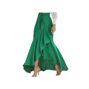 Falda de cintura alta para mujer, dobladillo con volantes, cintura trasera, falda elástica de sirena, vestido Maxi de fiesta de 