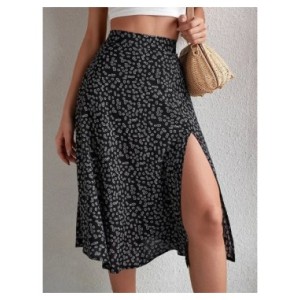 Faldas Midi elásticas con estampado Floral para mujer, faldas con abertura lateral, cintura alta, poliéster, moda Vintage Boho, 