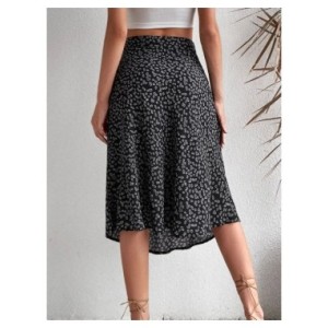 Faldas Midi elásticas con estampado Floral para mujer, faldas con abertura lateral, cintura alta, poliéster, moda Vintage Boho, 