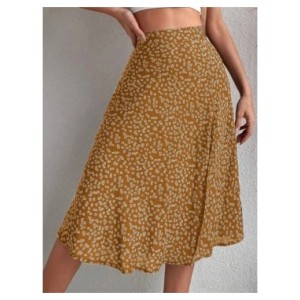 Faldas Midi elásticas con estampado Floral para mujer, faldas con abertura lateral, cintura alta, poliéster, moda Vintage Boho, 