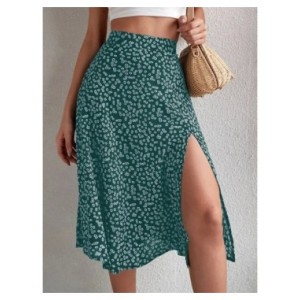 Faldas Midi elásticas con estampado Floral para mujer, faldas con abertura lateral, cintura alta, poliéster, moda Vintage Boho, 