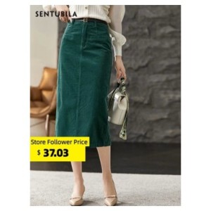 Sentubila-Falda Midi de pana para mujer, Falda de tubo con abertura de cintura alta, color verde oscuro, 2023 Sentubila-Falda Midi de pana para mujer, Falda de tubo con abertura de cintura alta, color verde oscuro, 2023