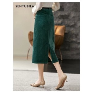 Sentubila-Falda Midi de pana para mujer, Falda de tubo con abertura de cintura alta, color verde oscuro, 2023 Sentubila-Falda Midi de pana para mujer, Falda de tubo con abertura de cintura alta, color verde oscuro, 2023