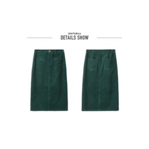 Sentubila-Falda Midi de pana para mujer, Falda de tubo con abertura de cintura alta, color verde oscuro, 2023