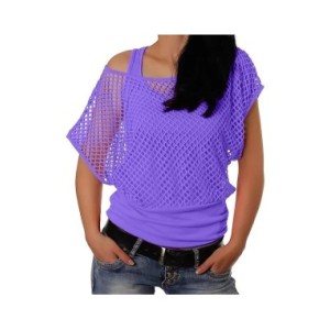 Camiseta de malla de rejilla para mujer, camisa Sexy con hombros descubiertos, Tops de manga corta de Color sólido, blusas calad