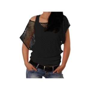 Camiseta de malla de rejilla para mujer, camisa Sexy con hombros descubiertos, Tops de manga corta de Color sólido, blusas calad Camiseta de malla de rejilla para mujer, camisa Sexy con hombros descubiertos, Tops de manga corta de Color sólido, blusas calad