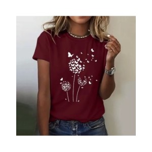 Camiseta con estampado de diente de león para mujer, Top de cuello redondo, camisetas de manga corta, blusas para mujer, ropa de