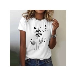 Camiseta con estampado de diente de león para mujer, Top de cuello redondo, camisetas de manga corta, blusas para mujer, ropa de Camiseta con estampado de diente de león para mujer, Top de cuello redondo, camisetas de manga corta, blusas para mujer, ropa de