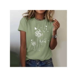 Camiseta con estampado de diente de león para mujer, Top de cuello redondo, camisetas de manga corta, blusas para mujer, ropa de Camiseta con estampado de diente de león para mujer, Top de cuello redondo, camisetas de manga corta, blusas para mujer, ropa de