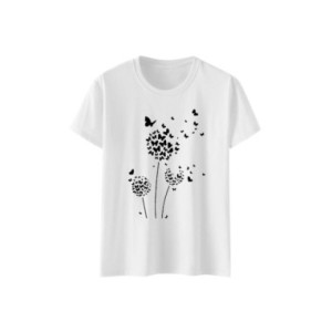 Camiseta con estampado de diente de león para mujer, Top de cuello redondo, camisetas de manga corta, blusas para mujer, ropa de